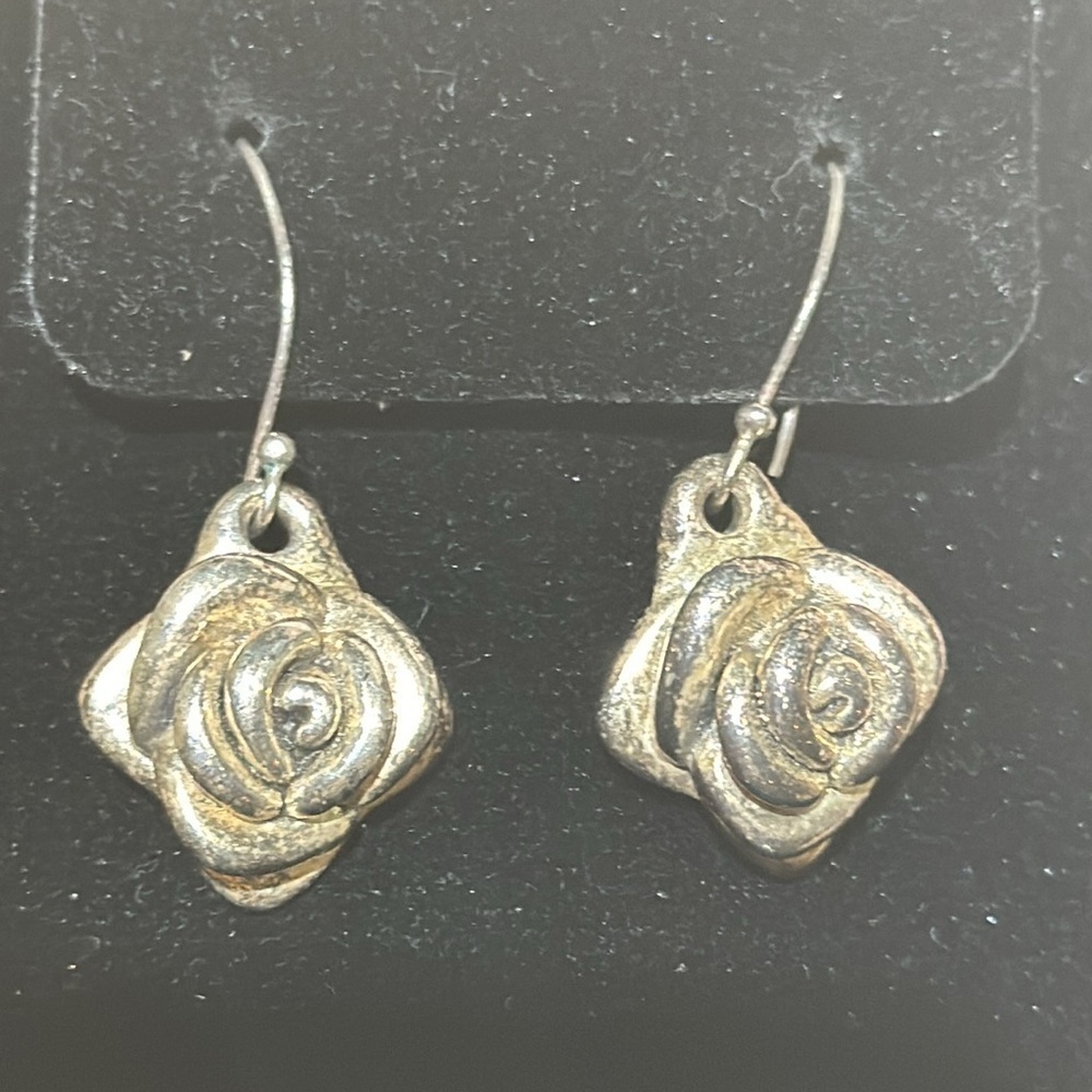 Sterling Silver Rose Dangle Earrings